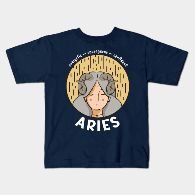 Aries Zodiac Girl Kids T-Shirt by Whimsical Frank